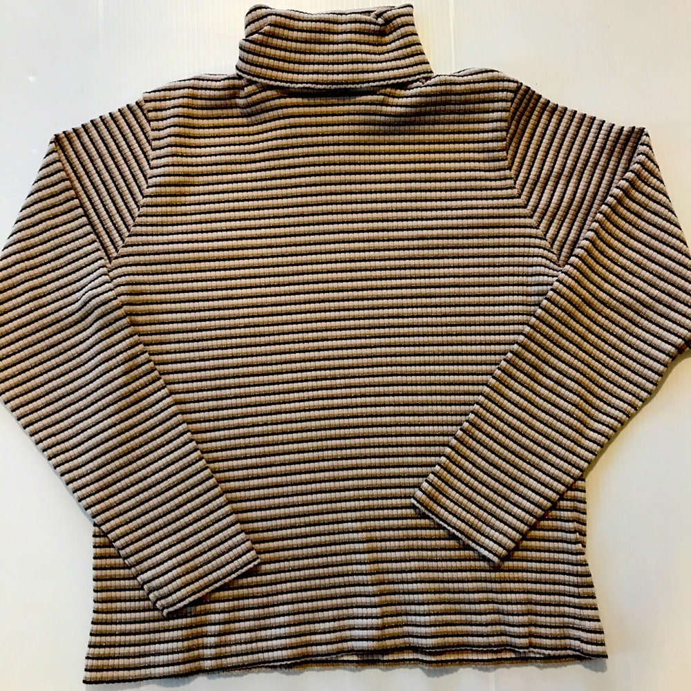Vtg  Fashion Bug Sweater Womens Large Metallic Stripe Mock Turtleneck USA Large